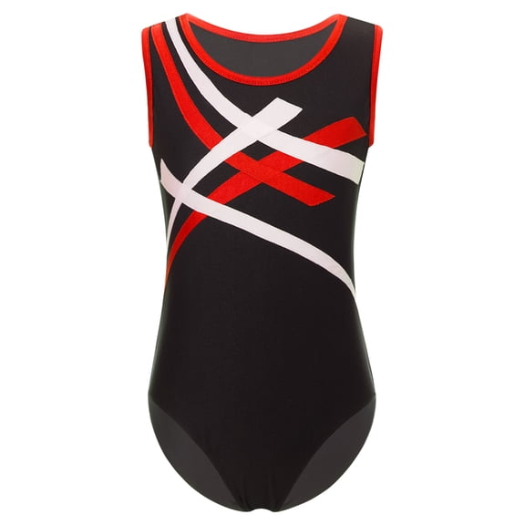 JanJean Kids Sport Athletic Leotard Shiny Dance Bodysuit Boys Sleeveless Colorblock Unitard Training Red 10