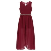 JanJean Little Girls Sleeveless V Neck Keyhole Rhinestones Maxi Jumpsuit Romper for Party Burgundy 16
