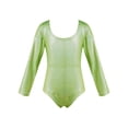 thumbnail image 1 of JanJean Long Sleeve Shiny Metallic Dance Gymnastics Leotard for Kids Girls One Piece Scoop Neck Yoga Green 140, 1 of 7