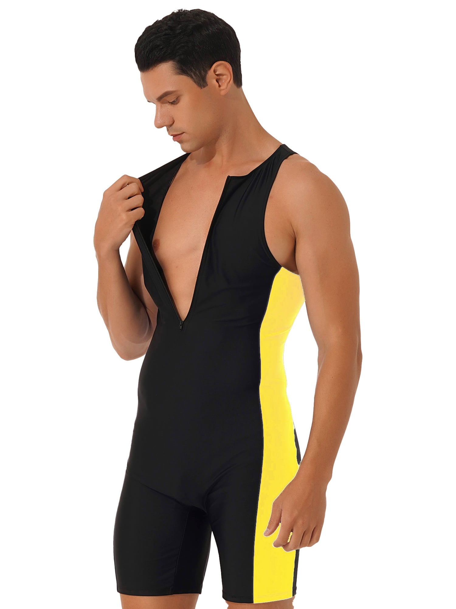 JanJean Men One-Piece Swimsuit Bodysuit Zipper Surf Suit Swimwear ...