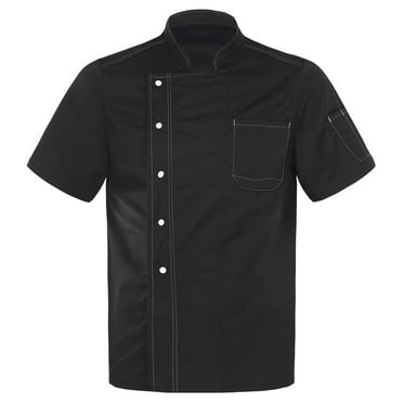 JanJean Men Women Chef Jacket Kitchen Work Uniform Breathable Chef Coats Restaurant Canteen Cooking Black 4XL