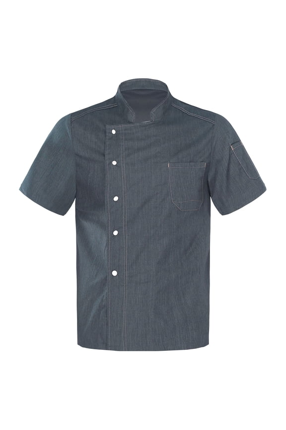 Men Women Chef Jacket Kitchen Work Uniform Breathable Chef Coats Restaurant Canteen Cooking Gray L