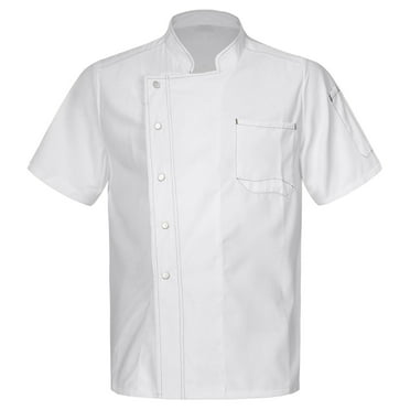 JanJean Men Women Chef Jacket Kitchen Work Uniform Breathable Chef Coats Restaurant Canteen Cooking White M