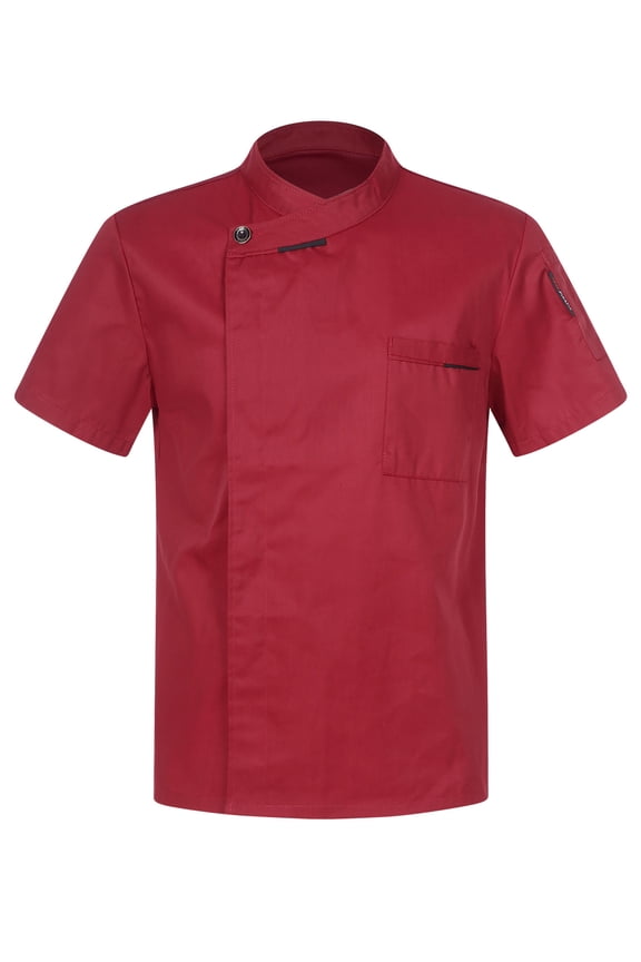 Men's Chef Jacket With Pockets Restaurant Kitchen Chef Shirt Uniform Chef Coat Workwear Burgundy Short Sleeve XXL