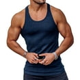 thumbnail image 1 of JanJean Men's Gym Tank Top Athletic Stringer Muscle Tops Ribbed Knit Vest Sleeveless Workout Bodybuilding T-Shirt Navy Blue S, 1 of 3
