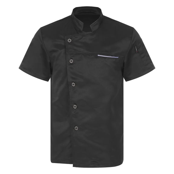 JanJean Men's Short Sleeve Chef Jacket Button Down Classic Chef Coat Restaurant Kitchen Cooking Black 3XL