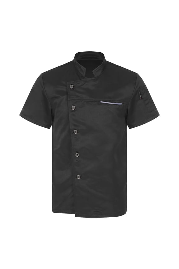 Men's Short Sleeve Chef Jacket Button Down Classic Chef Coat Restaurant Kitchen Cooking Black XL
