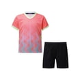thumbnail image 1 of JanJean Soccer Uniforms for Kids Boys Football Jersey V Neck Practice T Shirt and Sport Shorts Set Pink 4XS, 1 of 7