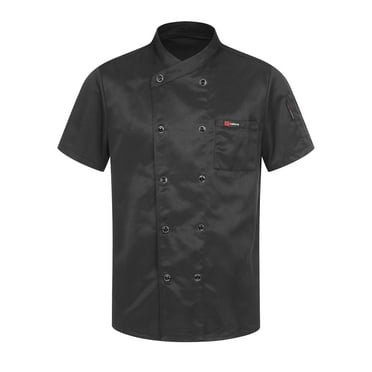 JanJean Unisex Chef Coat Kitchen Work Uniform Cook Jacket Restaurant Hotel Chef Coat Uniform for Mens Black Short Sleeve 3XL