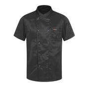 JanJean Unisex Chef Coat Kitchen Work Uniform Cook Jacket Restaurant Hotel Chef Coat Uniform for Mens Black Short Sleeve M