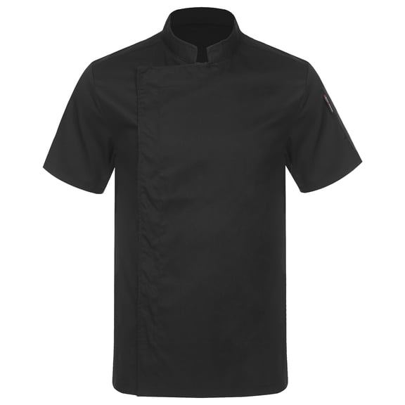 JanJean Unisex Chef Coat Men's Short Sleeve Chef Jacket Restaurant Kitchen Cooking Chef Working Black XXL