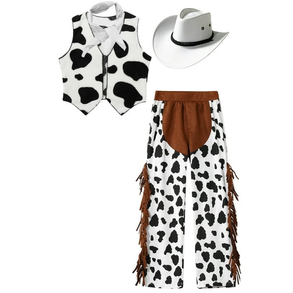 JanJean Unisex Kids Cowboys Cowgirls Role Play Fancy Outfits Carnival Party Stage Performance Dress White 12
