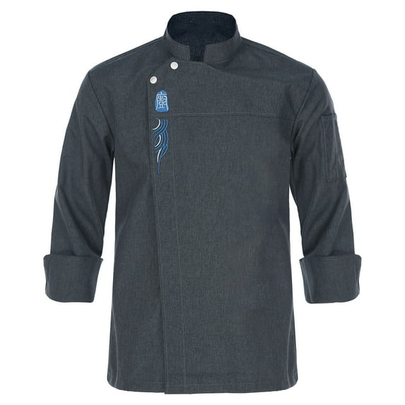 JanJean Unisex Men's Chef Jacket Long Sleeve Chef Coat Restaurant Kitchen Work Uniform Cook Shirts Dark Gray 3XL