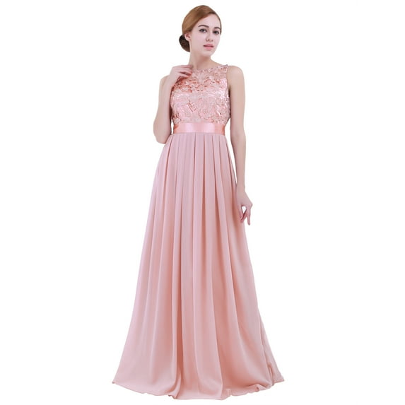 JanJean Women Chiffon Floor Length Sleeveless Long Bridesmaid Dresses Wedding Formal Evening Party Pearl Pink 2