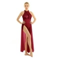 thumbnail image 1 of JanJean Women's Adult Sequined Mesh Maxi Dress Ballet Dance Sleeveless Split Skirt Dancewear Burgundy XL, 1 of 7