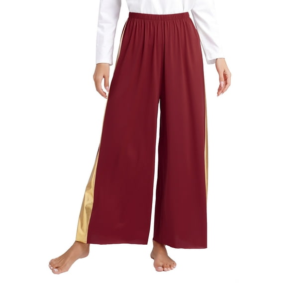 JanJean Women's Lyrical Praise Dance Pants Wide-leg Worship Liturgical Costume Choir Celebration of Burgundy XXL