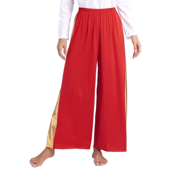 JanJean Women's Lyrical Praise Dance Pants Wide-leg Worship Liturgical Costume Choir Celebration of Red L