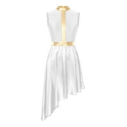 JanJean Womens Satin Lyrical Worship Praise Dance Dress Tunic Overlay Gold Cross Liturgical Dance White S