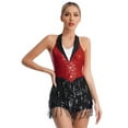 thumbnail image 1 of JanJean Women's Shiny Sequins Fringe Bodysuit Sleeveless Halter Neck Tassel Leotard Latin Jazz Red XL, 1 of 7