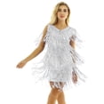 thumbnail image 1 of JanJean Womens Latin Dance Sleeveless Shiny Sequins Tassels Dress 1920s Flapper Tango Ballroom Dance Silver M, 1 of 7
