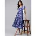 thumbnail image 1 of Janasya Blue Georgette Printed Flared Calf Length Short Sleeve V Neck Western Dress for Women,Summer Dress/Summer Wear, 1 of 7