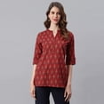 thumbnail image 1 of Janasya Indian Chinese Neck Half Sleeve Ethnic Motifs Red Cotton Tunic For Women, 1 of 8