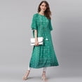thumbnail image 1 of Janasya Indian Keyhole Neck 3/4 Sleeve Bandhni Print Green Poly Georgette Kaftan For Women, 1 of 7