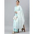 thumbnail image 1 of Janasya Indian Keyhole Neck 3/4 Sleeve Solid Sky Blue Poly Silk Kurta With Palazzo and Dupatta For Women, 1 of 8