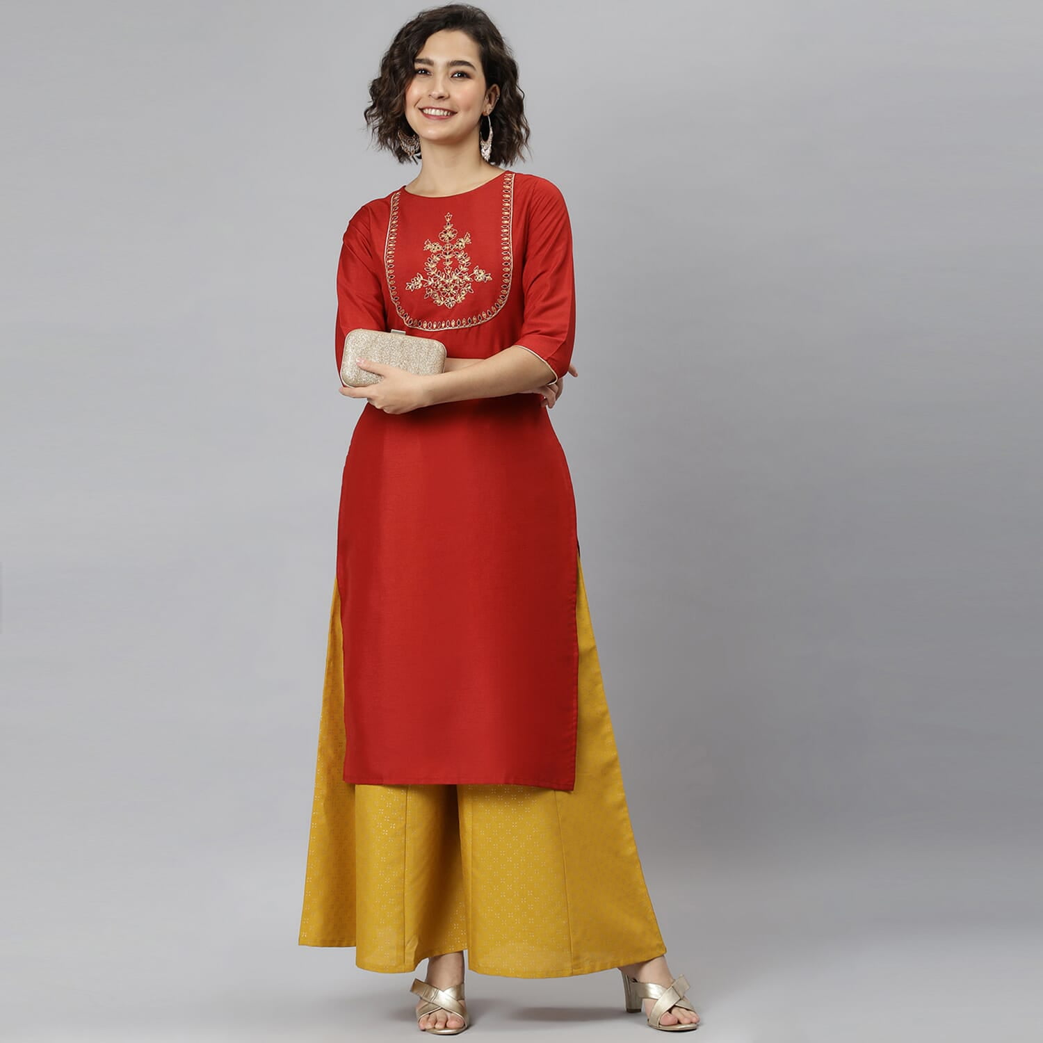 Shop Online Rayon Embroidered Casual Kurti in Red : 211054 -