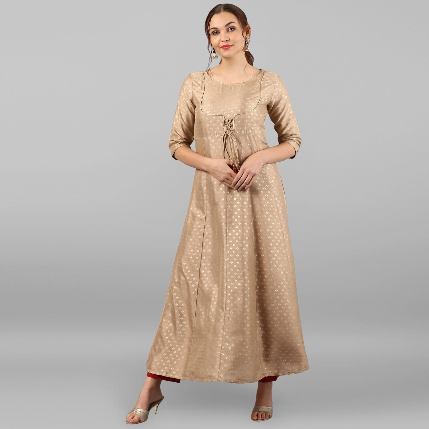 beige color indian dress Unique Gold Beige SYAN main image 0
