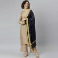 thumbnail image 1 of Janasya Indian Round Neck 3/4 Sleeve Solid Beige Poly Silk Kurta With Palazzo And Dupatta For Women, 1 of 9
