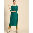 thumbnail image 1 of Janasya Indian Round Neck 3/4 Sleeve Solid Green Poly Silk Kurta With Pant For Women, 1 of 6
