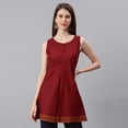 thumbnail image 1 of Janasya Indian Round Neck Sleeveless Floral Print Maroon Cotton Tunic For Women, 1 of 8