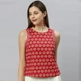 thumbnail image 1 of Janasya Indian Round Neck Sleeveless Floral Print Red Cotton Top For Women, 1 of 6