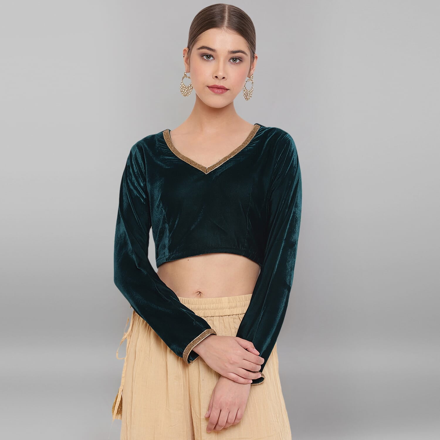 Yasvi Velvet Embroidered Blouse - House of Ayana