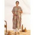 thumbnail image 1 of Janasya Indian Women's Beige Cotton Printed Kaftan Maternity Kurta, 1 of 5