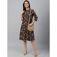 thumbnail image 1 of Janasya Indian Women's Black Cotton Floral Print Flared Western Dress, 1 of 8