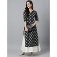 thumbnail image 1 of Janasya Indian Women's Black Cotton Floral Print Straight Kurta, 1 of 8