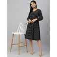 thumbnail image 1 of Janasya Indian Women's Black Cotton Printed A-line Western Dress, 1 of 8