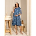 thumbnail image 1 of Janasya Indian Women's Blue Poly Georgette Floral Printed Flared Maternity Dress, 1 of 5