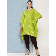 Janasya Indian Women's Lime Green Rayon Foil Printed Kurta with Tulip Pant