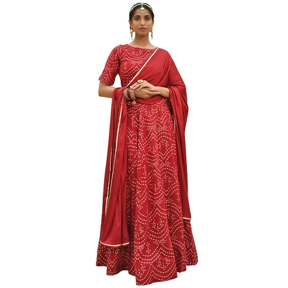 Janasya Indian Women's Maroon Rayon Ethnic Motifs Foil Print Lehenga Choli With Dupatta
