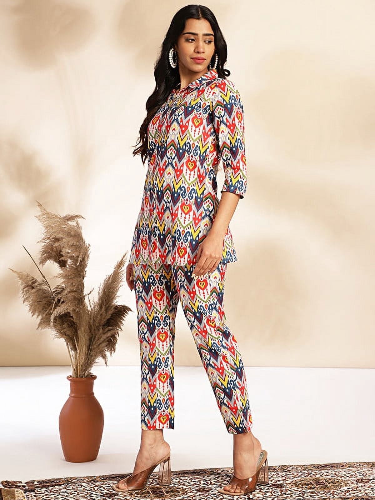 Janasya Indian Women’s Cotton Co-ord Set – Multicolor Floral Print, Top & Bottom, Casual Wear
