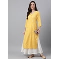 thumbnail image 1 of Janasya Indian Women's Mustard Crepe Foil Print Straight Kurta, 1 of 8