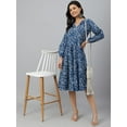 thumbnail image 1 of Janasya Indian Women's Navy Blue Cotton Floral Print Angrakha Western Dress, 1 of 8