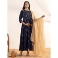 thumbnail image 1 of Janasya Indian Women's Navy blue Crepe Floral Printed Maternity Kurta and Dupatta Set, 1 of 5