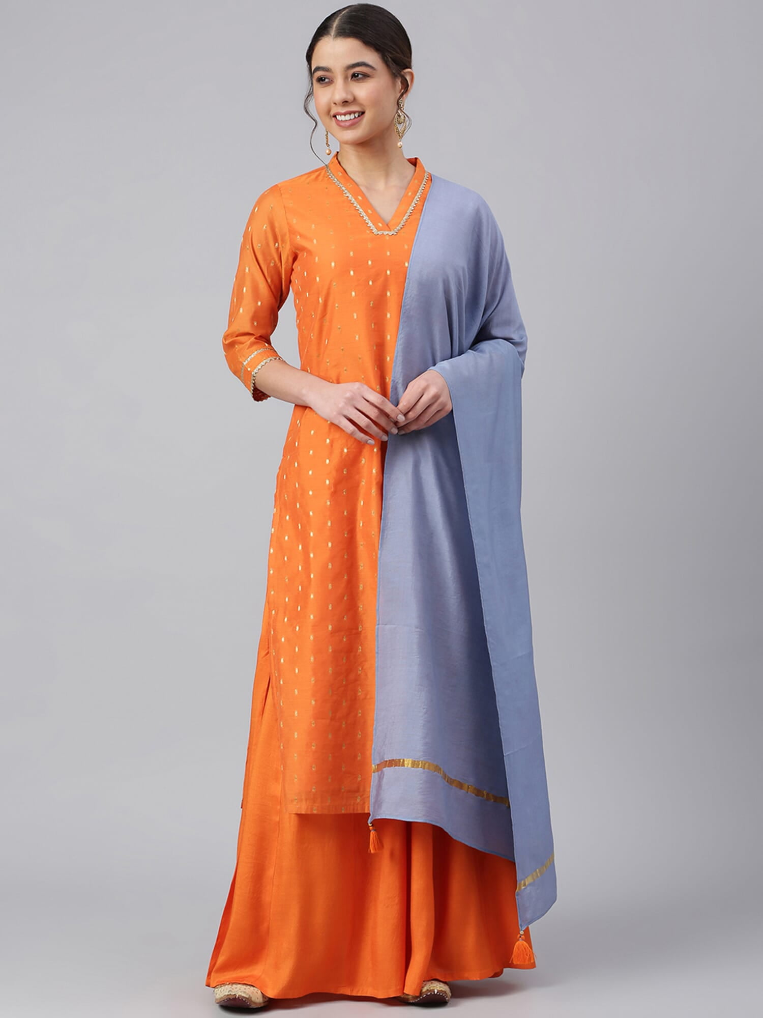 Janasya Women's Maroon Chanderi Silk Kurta Set - Yoke Embroidery With Narrow Pants & Organza Dupatta