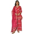 thumbnail image 1 of Janasya Indian Women's Pink Cotton Floral Block Print Short Kurta with Sharara and Dupatta, 1 of 6