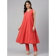 thumbnail image 1 of Janasya Indian Women's Red Art Silk Solid Kurta with Pant, 1 of 8