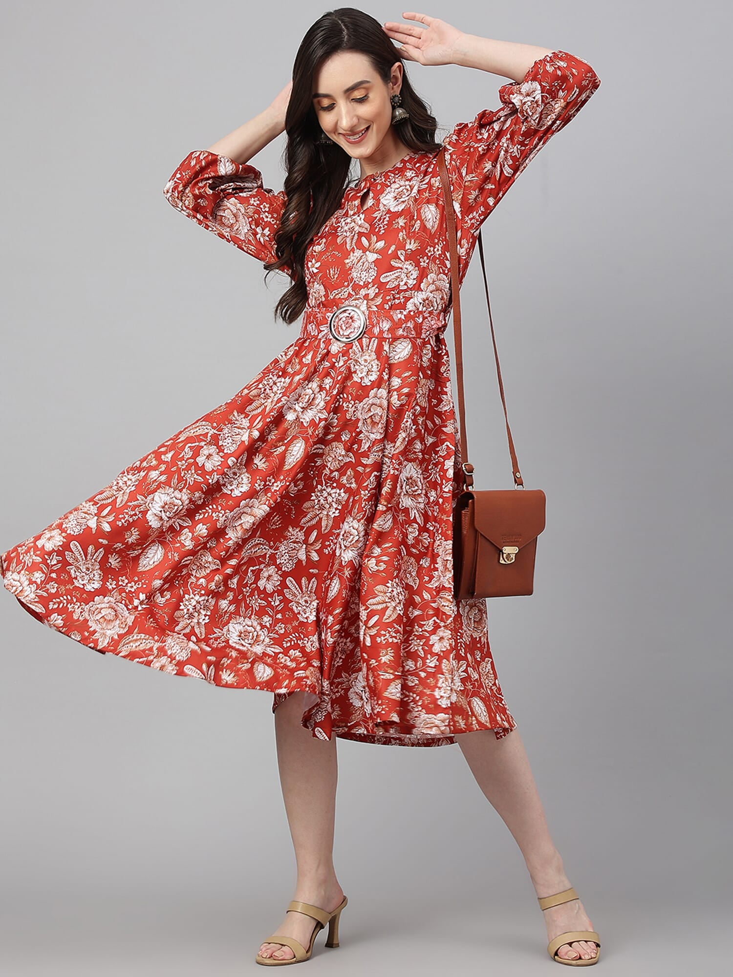 Janasya Indian Women's Rust Crepe Digital Print Flared Western Dress -  Walmart.com